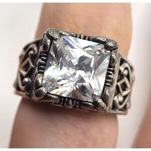 Silpada Sterling Silver Ornate Filigree Princess Cut Solitaire Ring sz6.5 7.59g